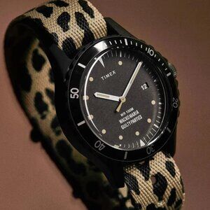 The END x Timex x Wacko Maria Navi 38 Leopard and black Watch